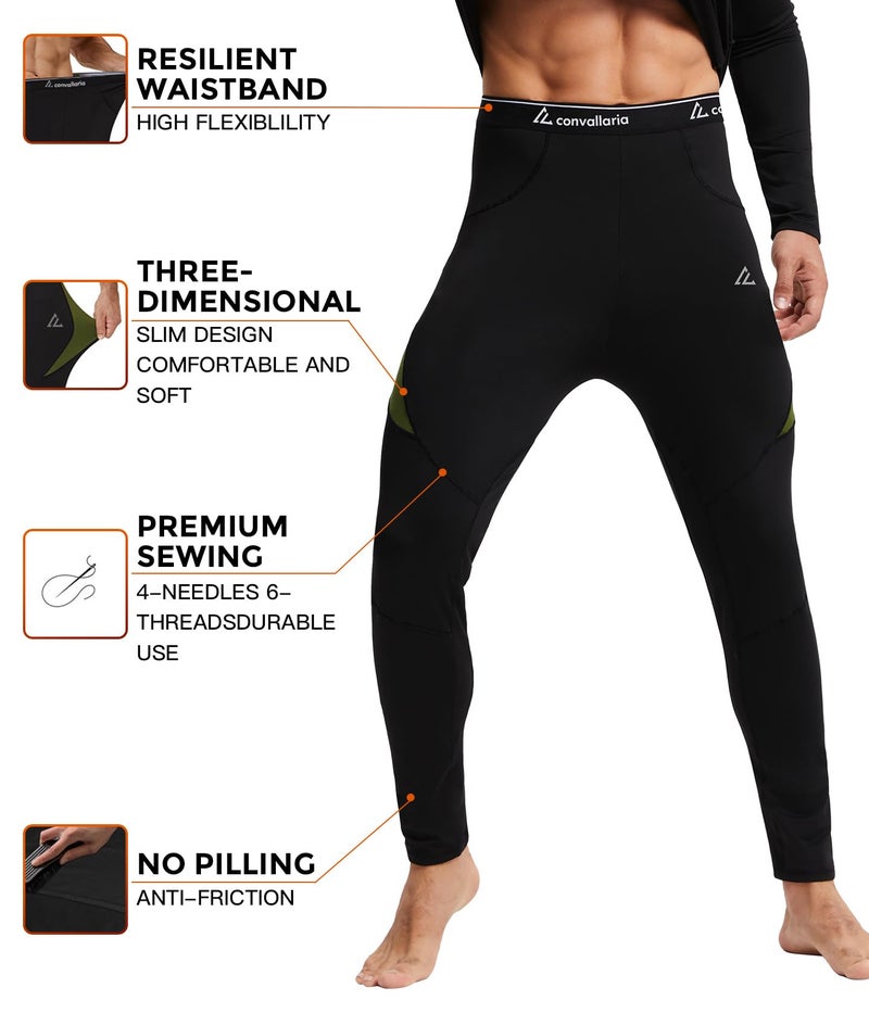 CL convallaria Long Underwear Mens, Thermal Underwear Set Winter Hunting Gear Sport Long Johns for Men Base Layer Top and Bottom Midweight Black S - Image 3